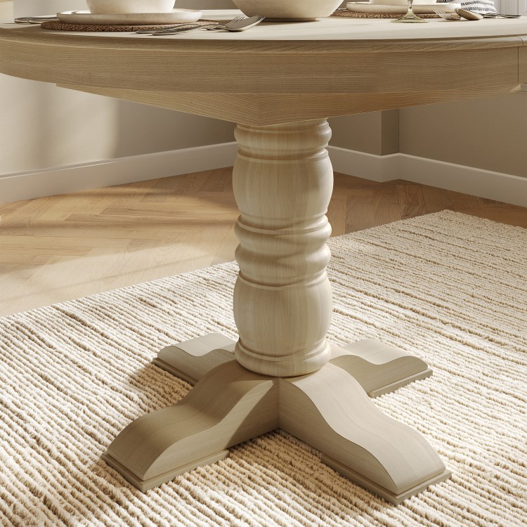 Large Solid Wood Farmhouse Extendable Round to Oval Pedestal Dining Table - Seats 4 - 6 - Madeline