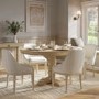 Beige and Blue Striped Upholstered Dining Chair with Solid Wood Legs - Madeline