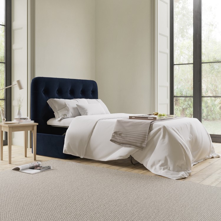 Large Navy Velvet Bed Footstool - Myles
