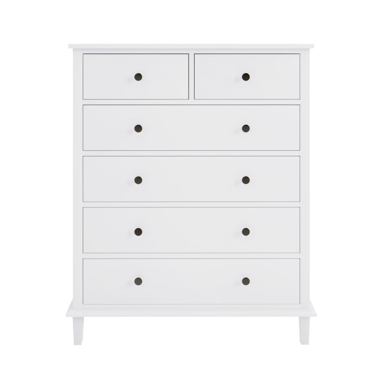 Tall White Wooden Chest of 6 Drawers - Marlowe