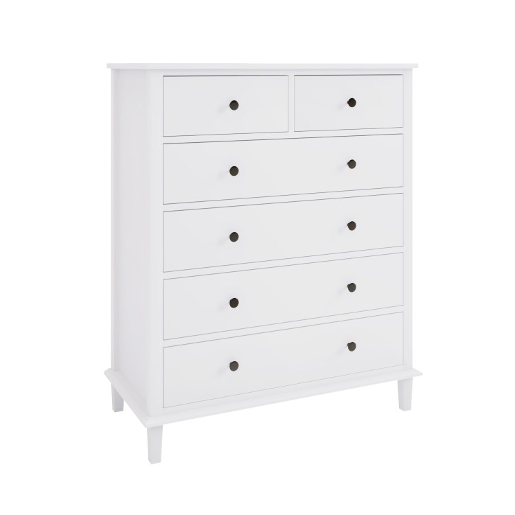 Tall White Wooden Chest of 6 Drawers - Marlowe