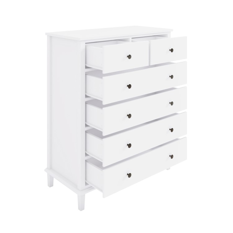 Tall White Wooden Chest of 6 Drawers - Marlowe