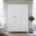 MLW006 White Wooden 3 Door Triple Wardrobe with Drawers - Marlowe