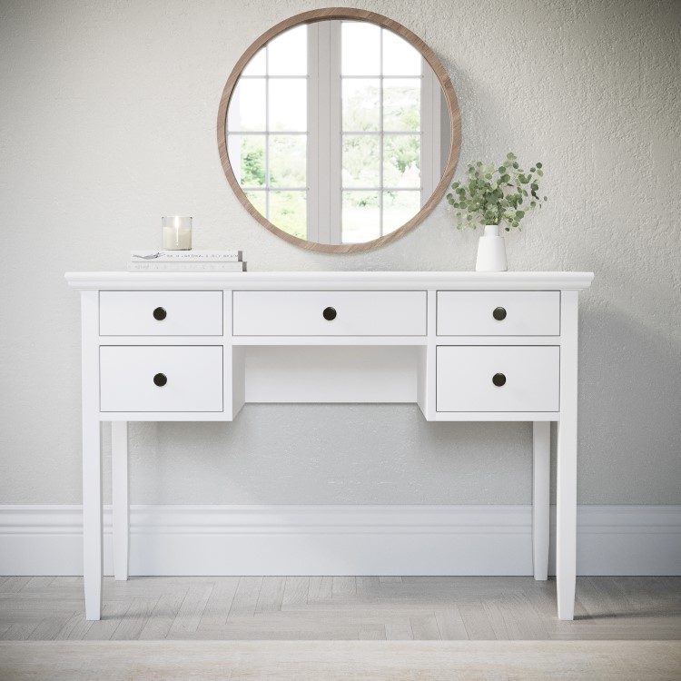 White Wooden Dressing Table with Storage Drawers - Marlowe
