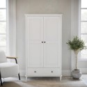 MLW010 White Wooden Double Wardrobe with Drawer - Marlowe