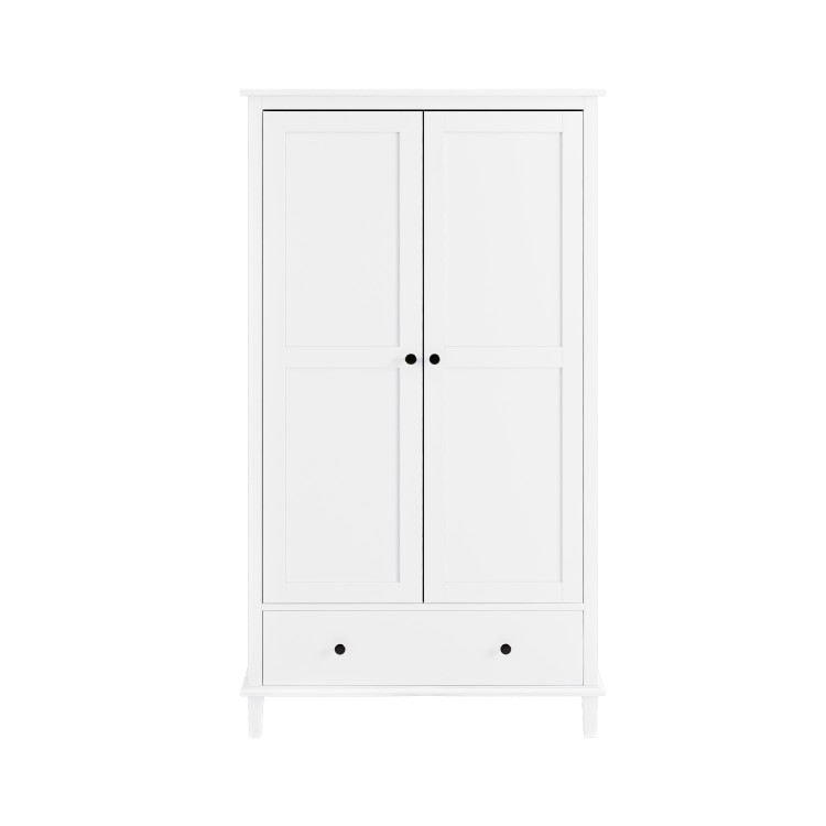 White Wooden Double Wardrobe with Drawer - Marlowe