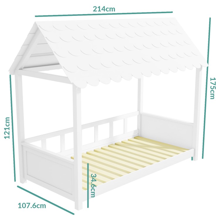 Molly White Kids House Bed with Scalloped Roof