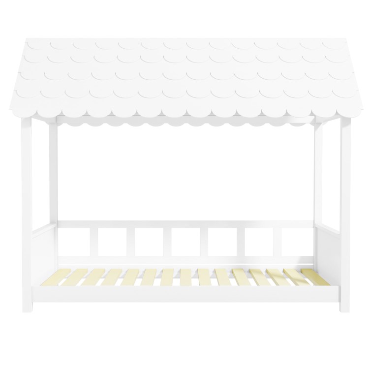 Molly White Kids House Bed with Scalloped Roof