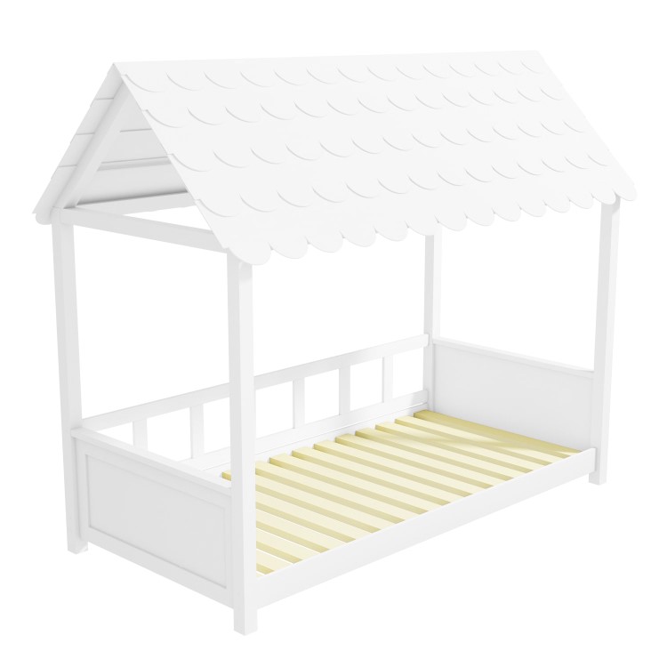 Molly White Kids House Bed with Scalloped Roof