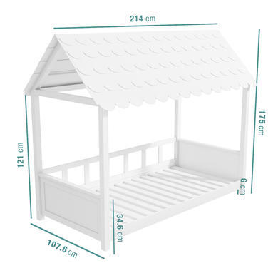 Molly White Kids House Bed with Scalloped Roof
