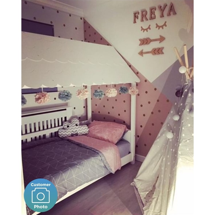 Molly White Kids House Bed with Scalloped Roof