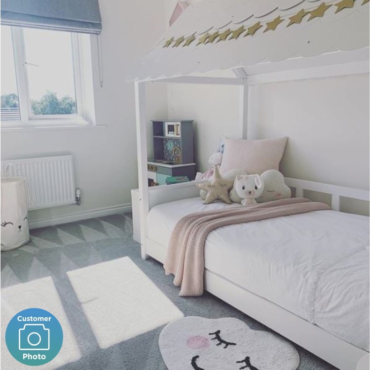 Molly White Kids House Bed with Scalloped Roof