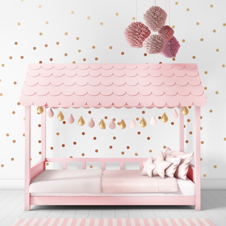 Molly Pink House Bed with Scalloped Roof