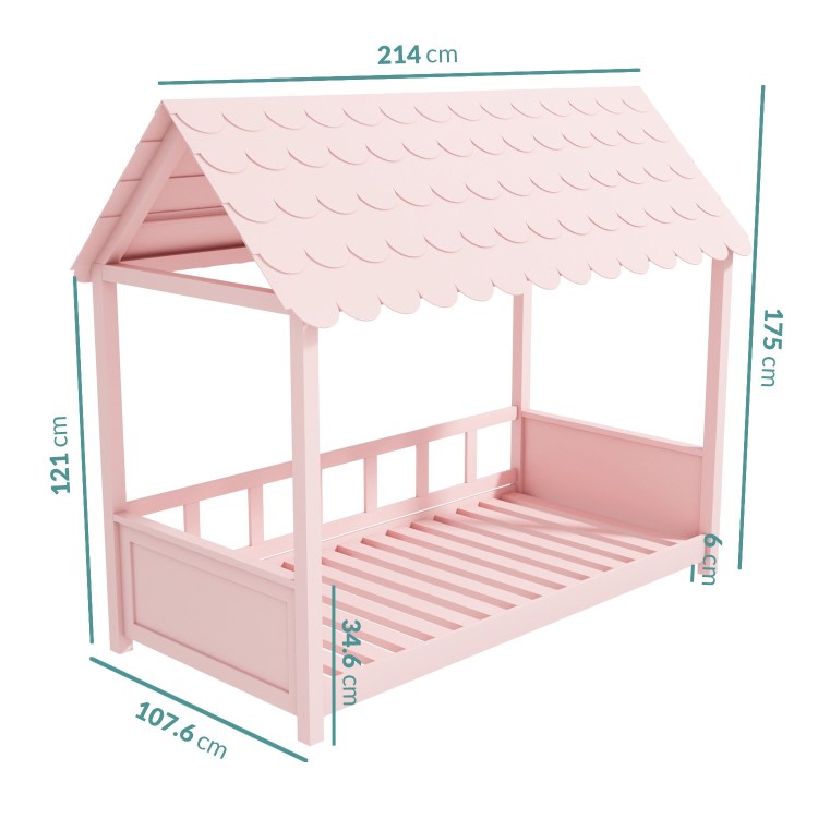 Molly Pink Kids House Bed with Scalloped Roof
