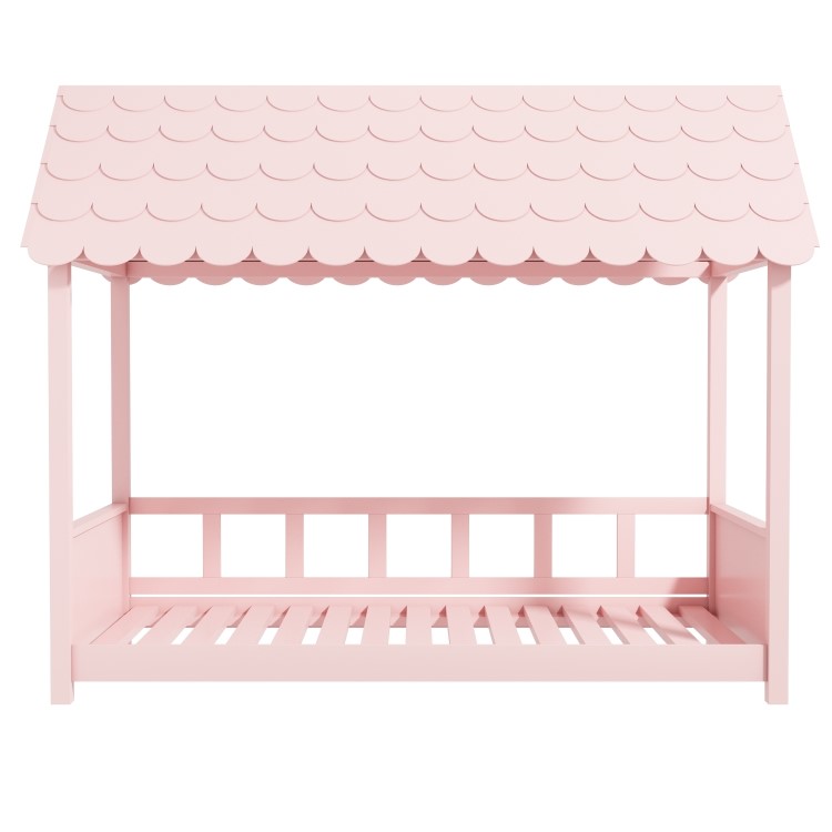 Molly Pink Kids House Bed with Scalloped Roof