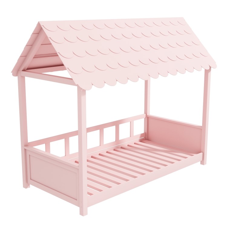 Molly Pink Kids House Bed with Scalloped Roof