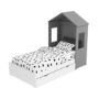 Milo House Bed in Grey & White with Pull Out Storage Drawer