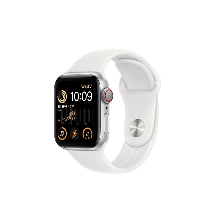 Apple Watch SE 2022 GPS + Cellular 44mm Silver Aluminium Case with White Sport Band - Regular
