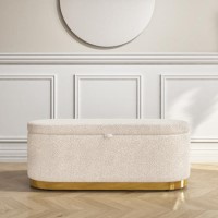 Large Cream Boucle Fabric Footstool with Ottoman Storage - Monroe