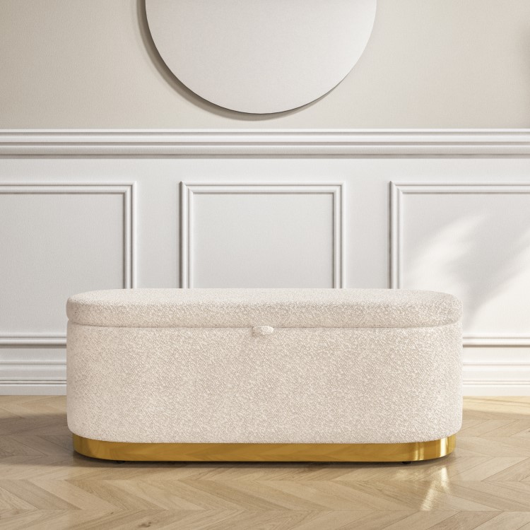 Large Cream Boucle Fabric Footstool with Ottoman Storage - Monroe