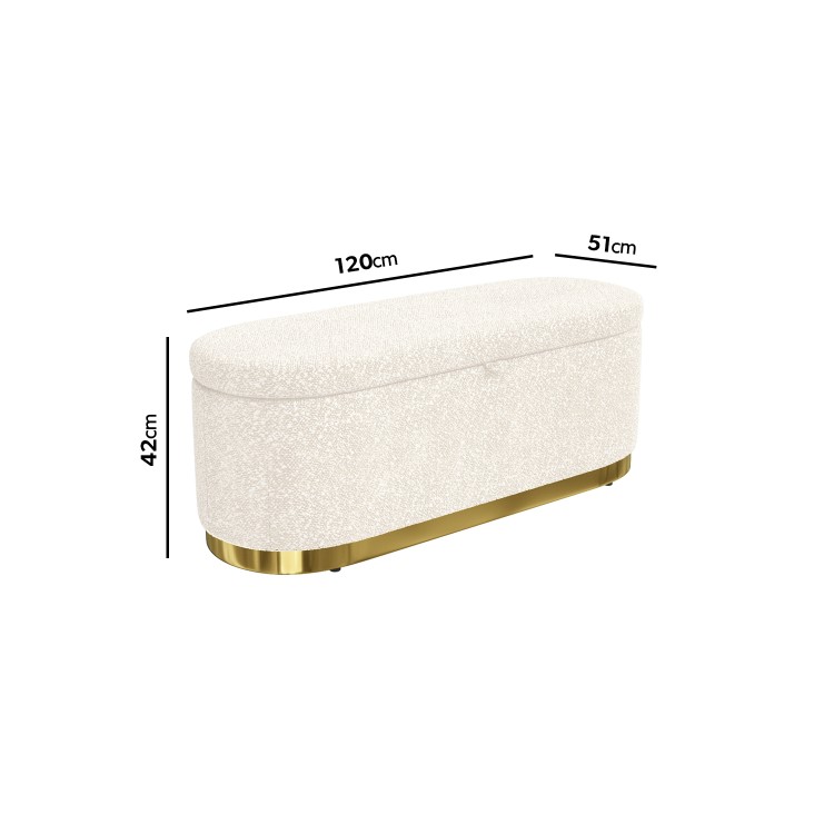 Large Cream Boucle Fabric Footstool with Ottoman Storage - Monroe
