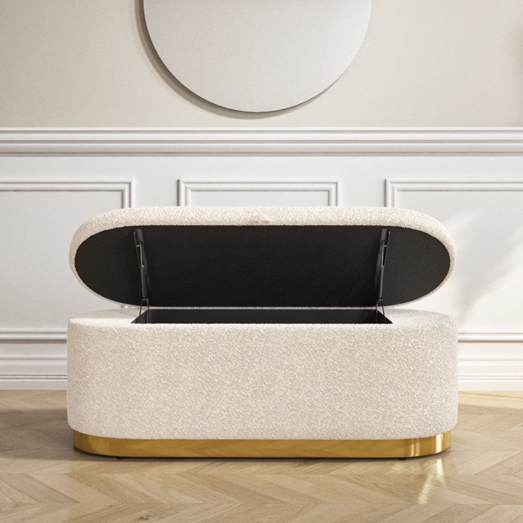 Large Cream Boucle Fabric Footstool with Ottoman Storage - Monroe