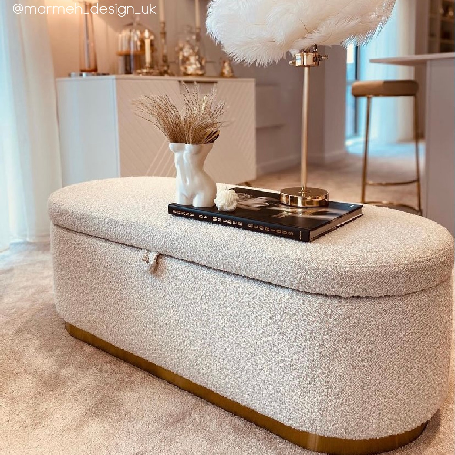Large Cream Boucle Fabric Footstool with Ottoman Storage Monroe BuyItDirect.ie