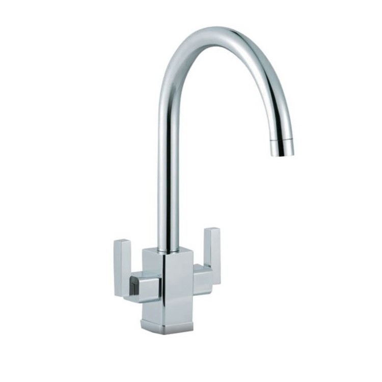 Smeg Chrome Twin Lever Dual Flow Mixer Kitchen Tap - Modena