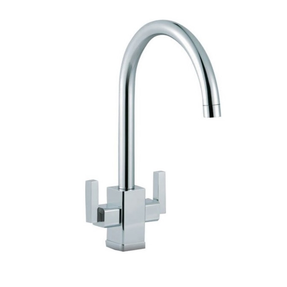 Smeg Chrome Twin Lever Dual Flow Mixer Kitchen Tap Modena
