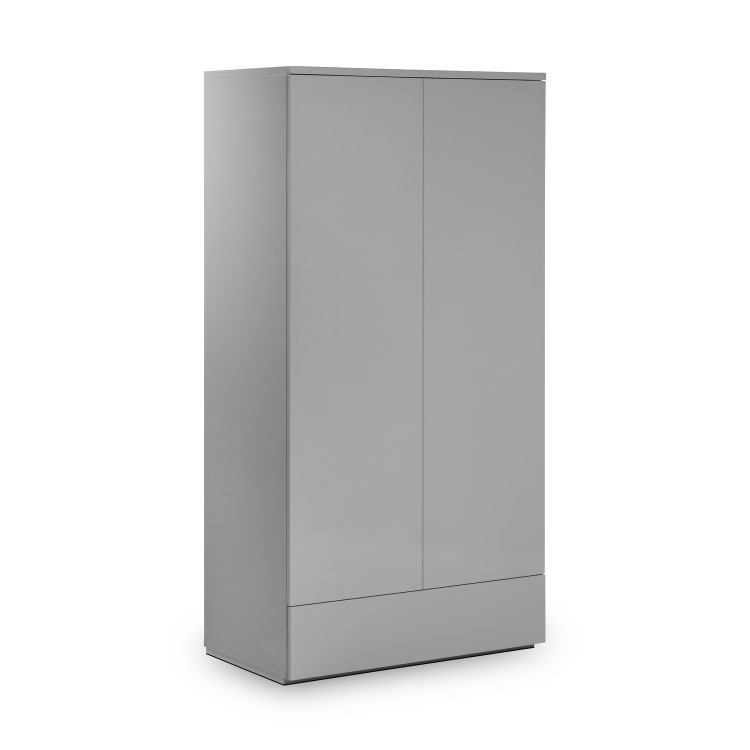 Grey High Gloss Double Wardrobe with Drawer - Monaco - Julian Bowen