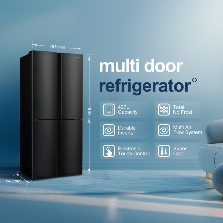 Fridgemaster 427 Litre Four Door American Fridge Freezer - Black