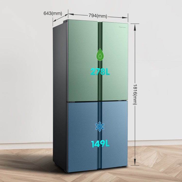 Fridgemaster 427 Litre Four Door American Fridge Freezer - Silver