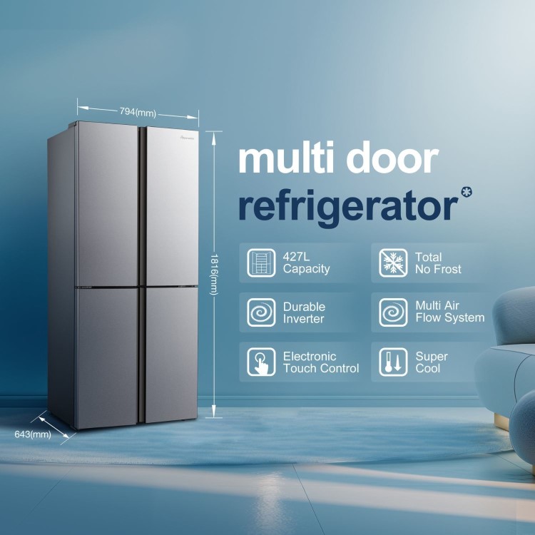 Fridgemaster 427 Litre Four Door American Fridge Freezer - Silver