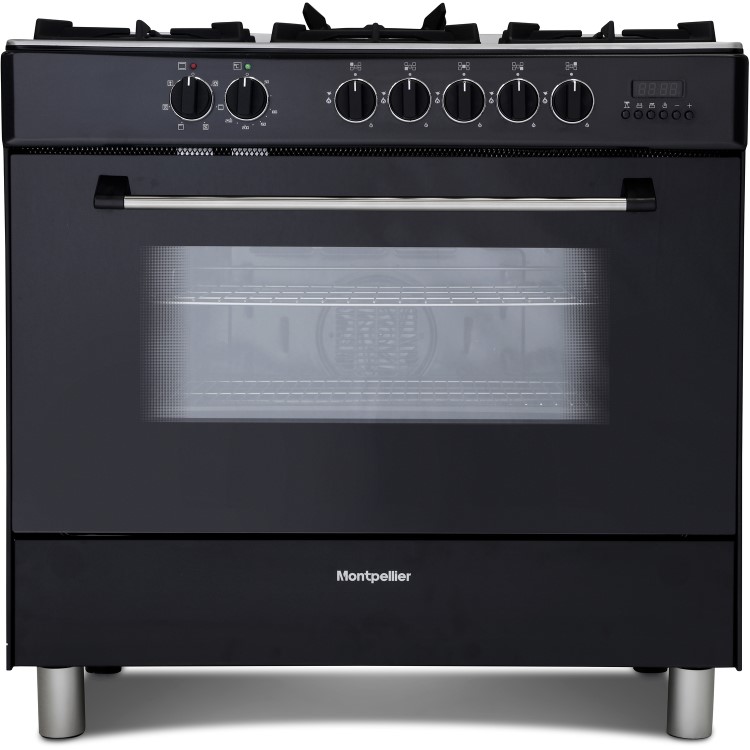 Refurbished Montpellier MR91DFMK 90cm Dual Fuel Range Cooker Black