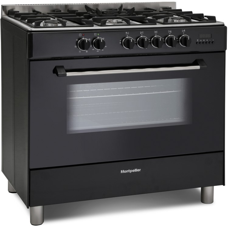 Refurbished Montpellier MR91DFMK 90cm Dual Fuel Range Cooker Black