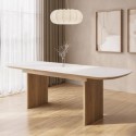 MRA001 Large White Marble Ceramic and Oak Extendable Dining Table - Seats 6 - 8 - Malia