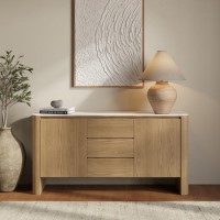 Large White Marble Ceramic and Oak Sideboard - Malia