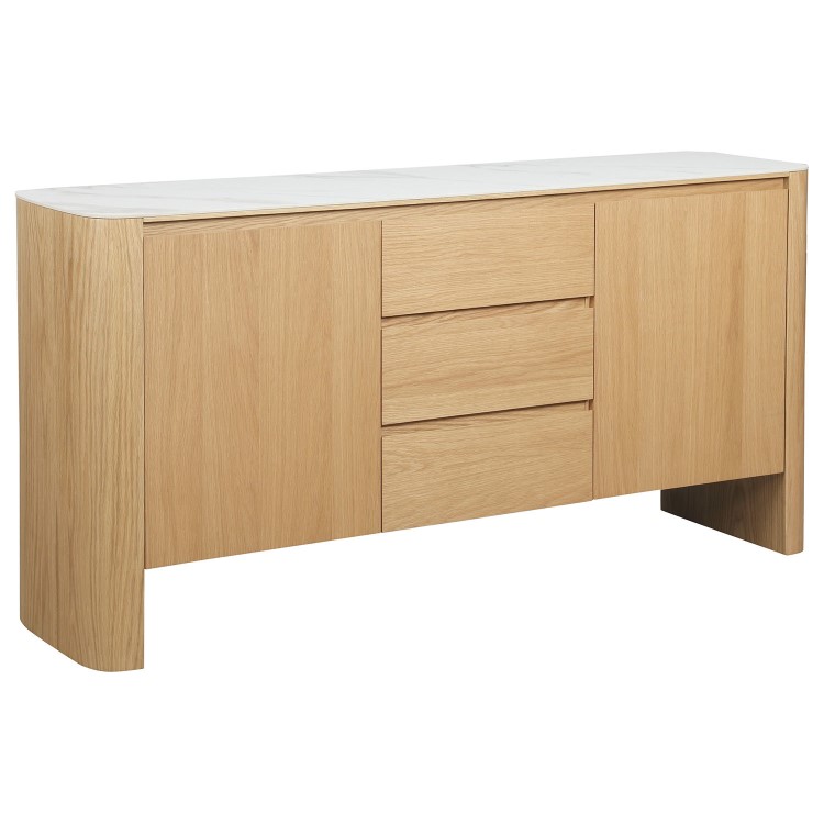 Large White Marble Ceramic and Oak Sideboard - Malia