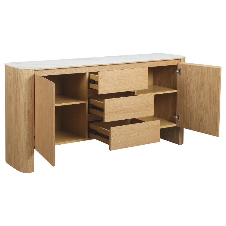 Large White Marble Ceramic and Oak Sideboard - Malia