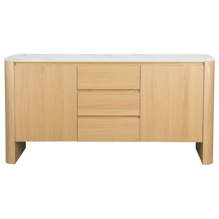 Large White Marble Ceramic and Oak Sideboard - Malia