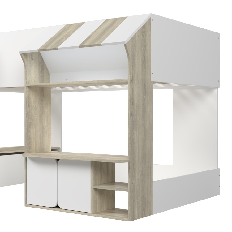 White and Oak Mid Sleeper Cabin bed with Storage - Marcel