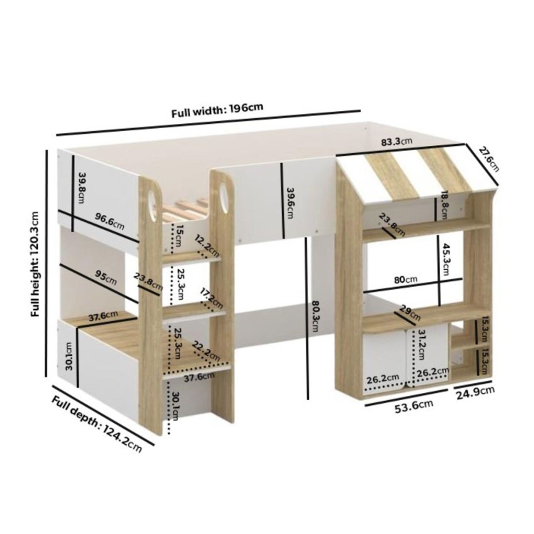 White and Oak Mid Sleeper Cabin bed with Storage - Marcel
