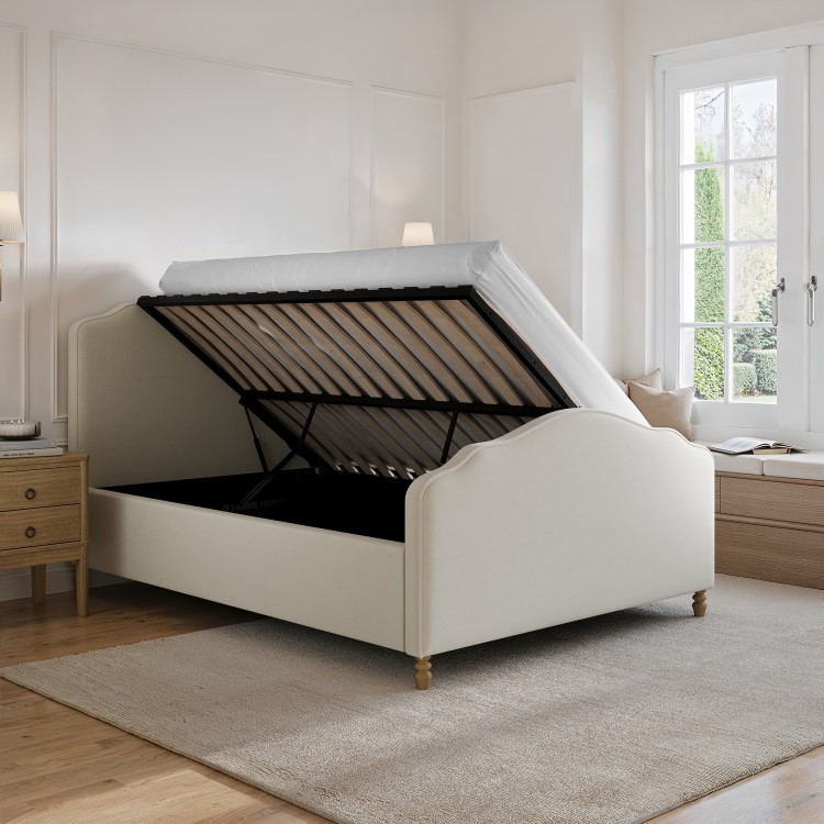Beige Upholstered Double Side-Lift Ottoman Storage Bed with Legs - Marie