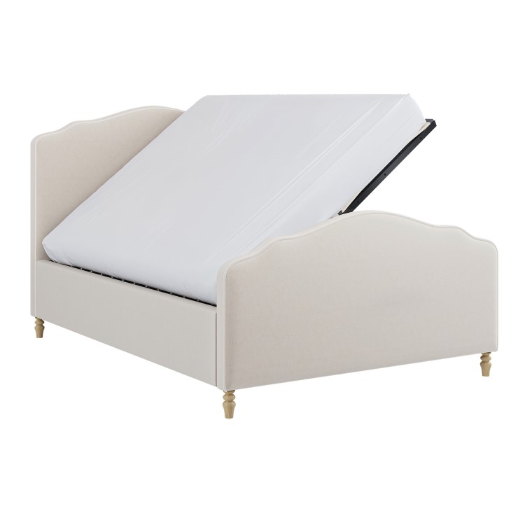 Beige Upholstered Double Side-Lift Ottoman Storage Bed with Legs - Marie