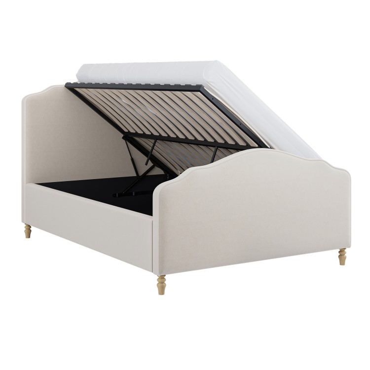 Beige Upholstered Double Side-Lift Ottoman Storage Bed with Legs - Marie