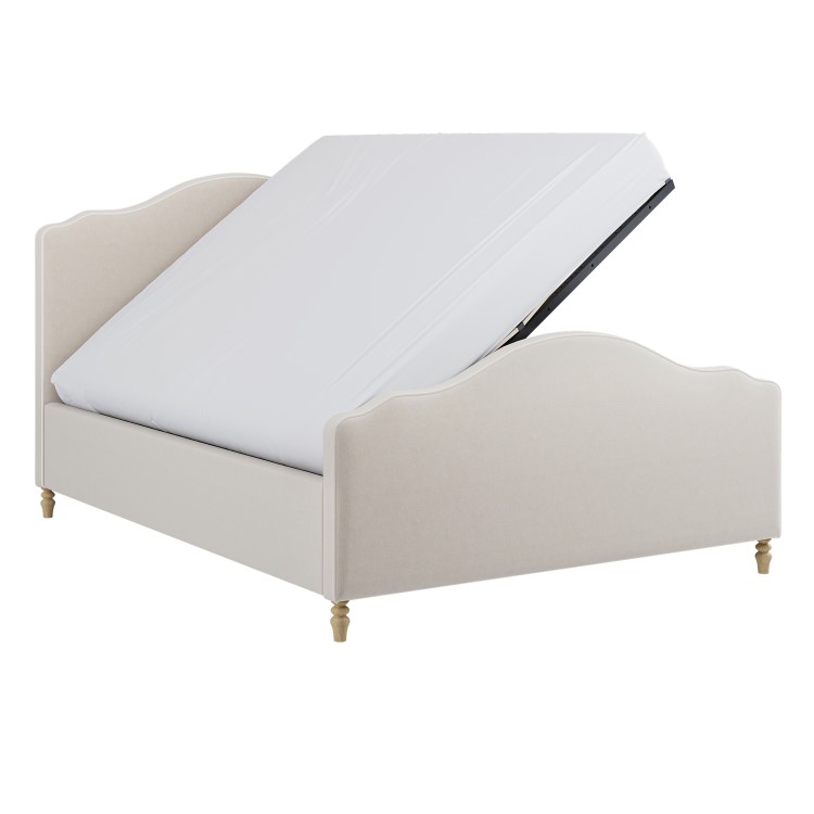 Beige Chenille King Side-Lift Ottoman Storage bed with Legs - Marie