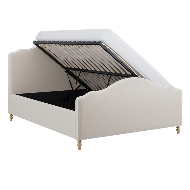 Beige Chenille King Side-Lift Ottoman Storage bed with Legs - Marie