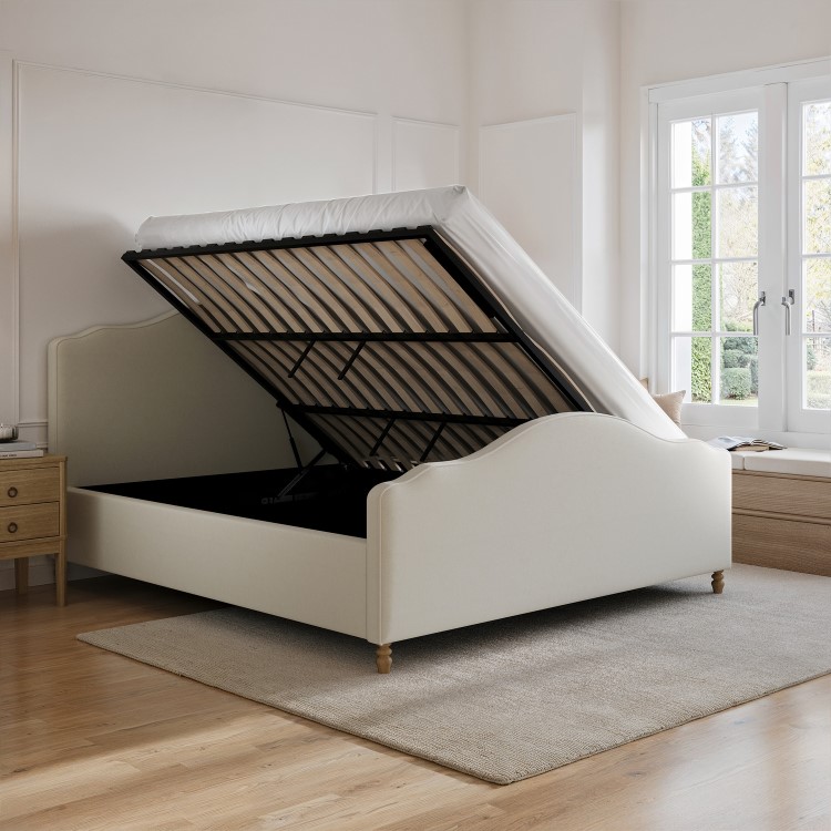 Beige Chenille Super King Side-Lift Ottoman Storage bed with Legs - Marie