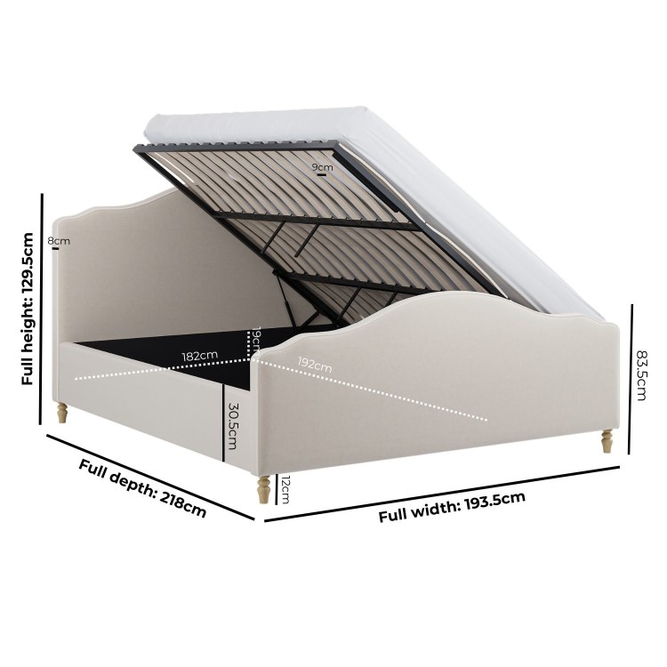 Beige Chenille Super King Side-Lift Ottoman Storage bed with Legs - Marie