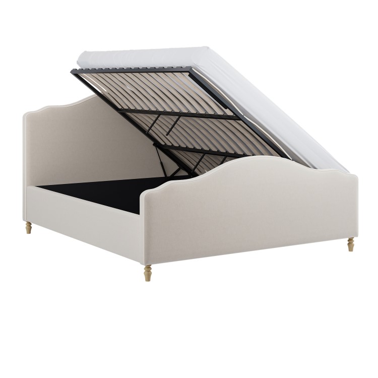 Beige Chenille Super King Side-Lift Ottoman Storage bed with Legs - Marie